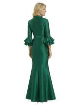Chicsew Mother of The Groom Dresses V-Neck Bell Sleeve Satin Mermaid Maxi Gown Fancy Ruffled Formal Bridal Party Dress