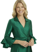 Chicsew Mother of The Groom Dresses V-Neck Bell Sleeve Satin Mermaid Maxi Gown Fancy Ruffled Formal Bridal Party Dress