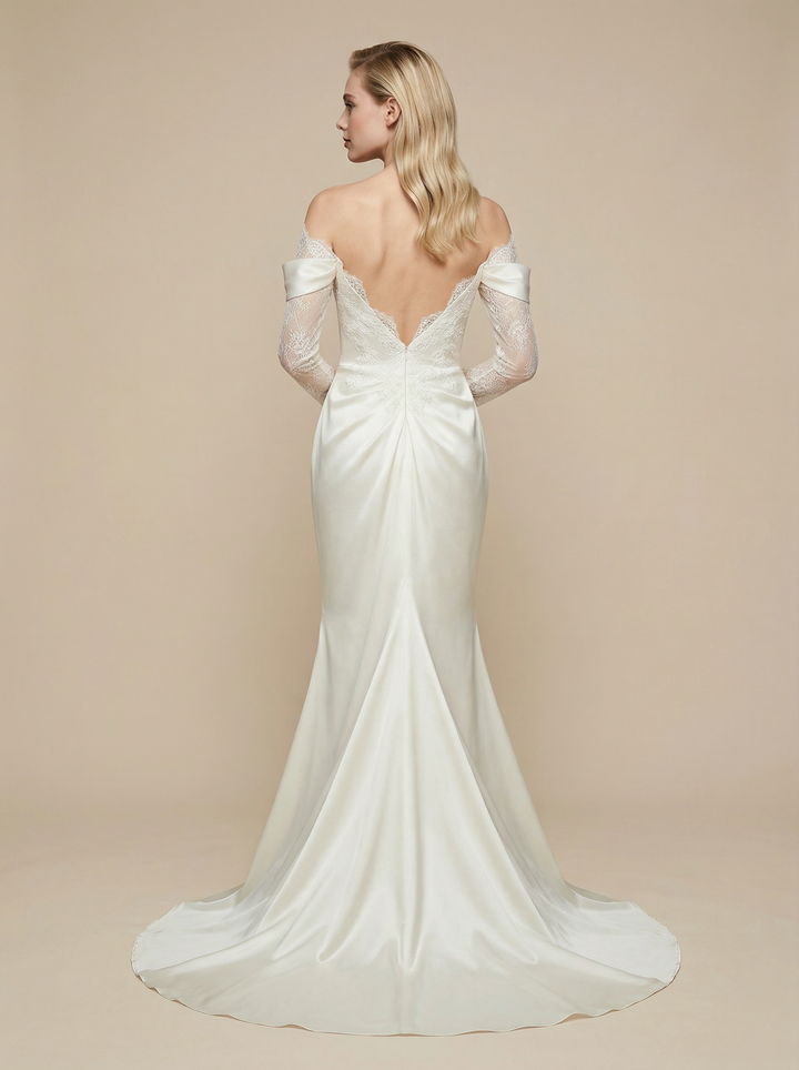 Mermaid Long Sleeves Side Slit Maxi Long Satin Wedding Dresses Online