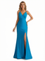 Trendy V-neck Side Slit Jersey Mermaid Floor Length Evening Formal Dresses