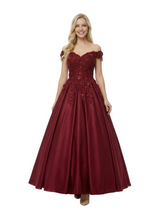 Unique Off The Shoulder Satin A-Line Lace Ball Gown Graduation Dress