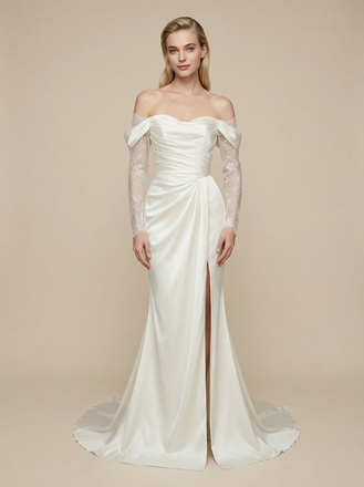 Mermaid Long Sleeves Side Slit Maxi Long Satin Wedding Dresses Online