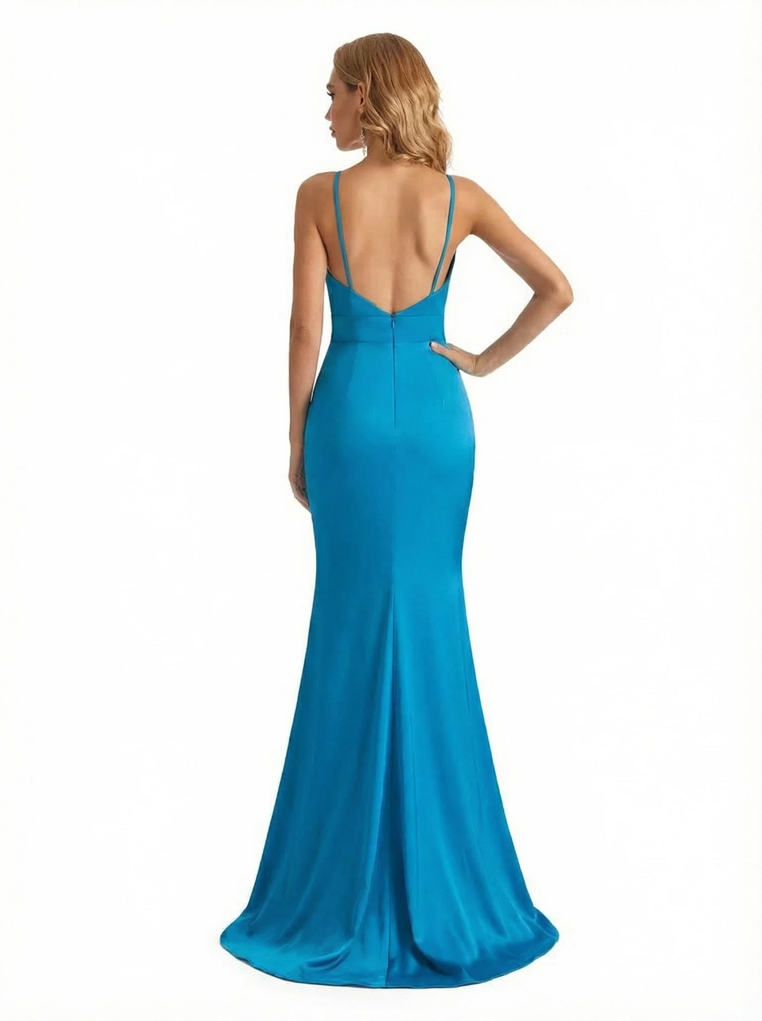 Trendy V-neck Side Slit Jersey Mermaid Floor Length Evening Formal Dresses