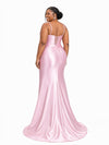 ChicSew Spaghetti Straps Beading Side Slit Mermaid Soft Satin Long Bridesmaid Dresses