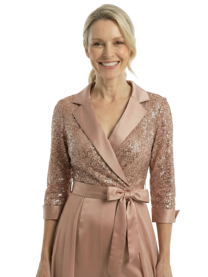 Chicsew Mother of The Groom Pantsuits V-Neck 3/4 Sleeve Sequin Jumpsuit