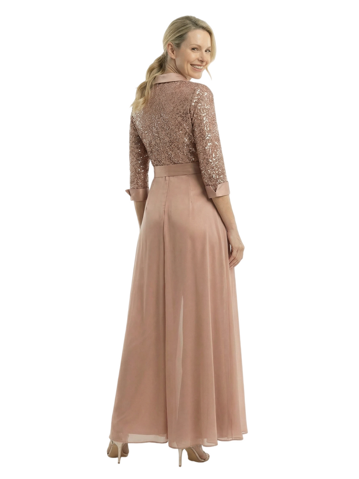 Chicsew Mother of The Groom Pantsuits V-Neck 3/4 Sleeve Sequin Jumpsuit