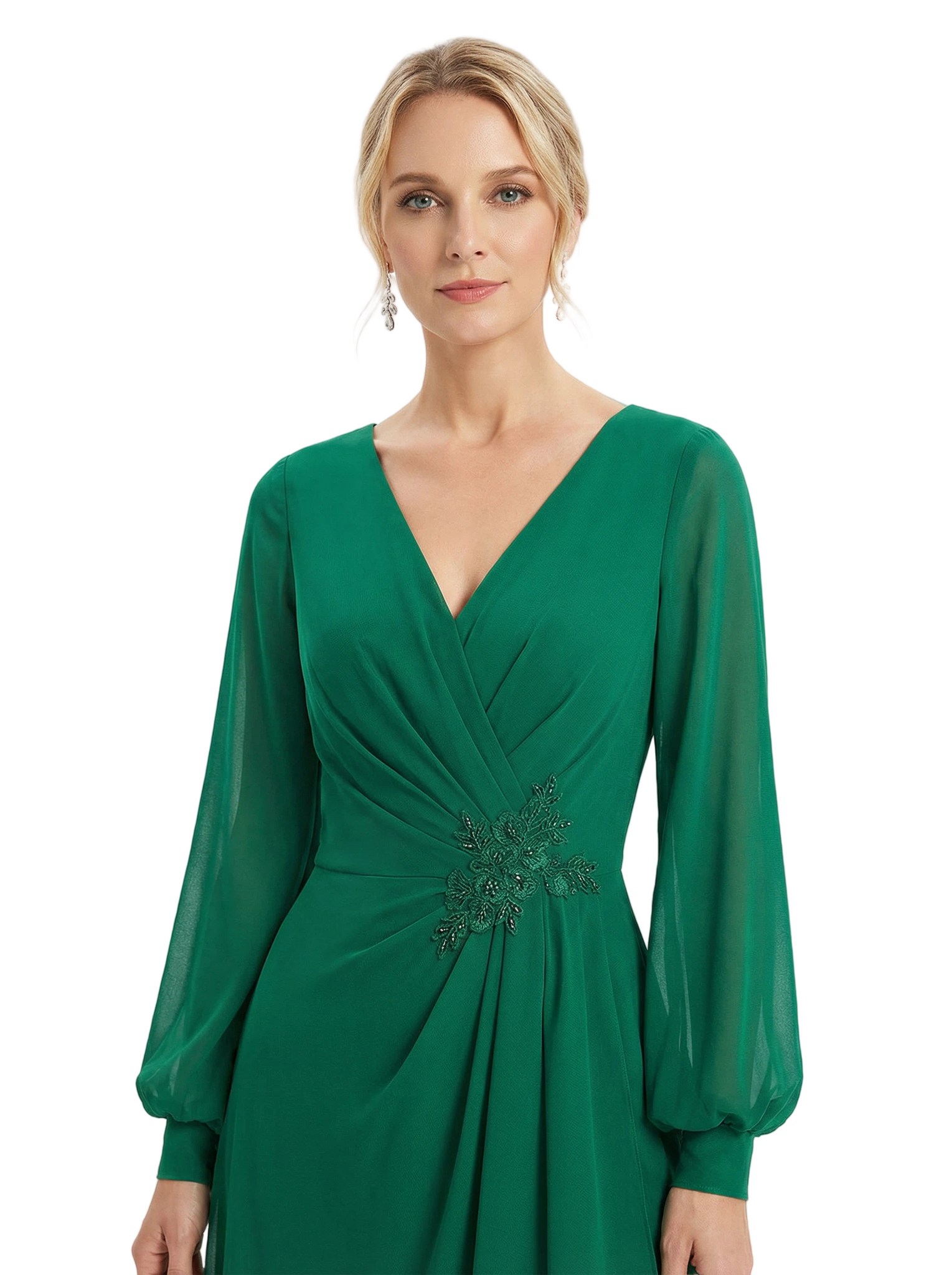 Chicsew Chiffon Jumpsuit Mother Of The Bride Dresses V-Neck Long Sleeves Evening Pant Suits