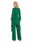 Chicsew Chiffon Jumpsuit Mother Of The Bride Dresses V-Neck Long Sleeves Evening Pant Suits