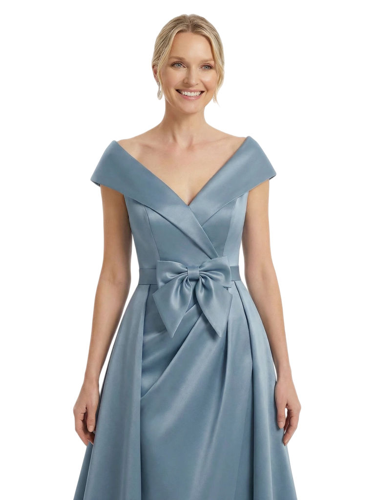 Chicsew Mother of The Groom Dresses Overskirt Cap Sleeves Satin Wedding Guest Dresses With Slit