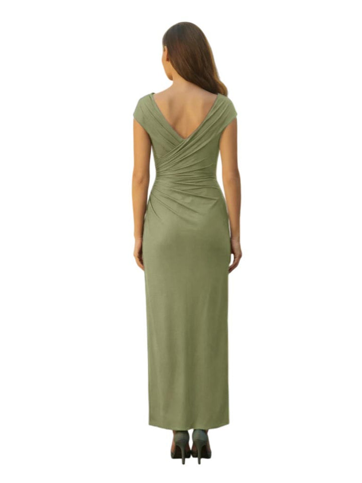 Elegant Satin V-neck Cap Sleeves Mermaid Long Mother Of The Bride Dresses