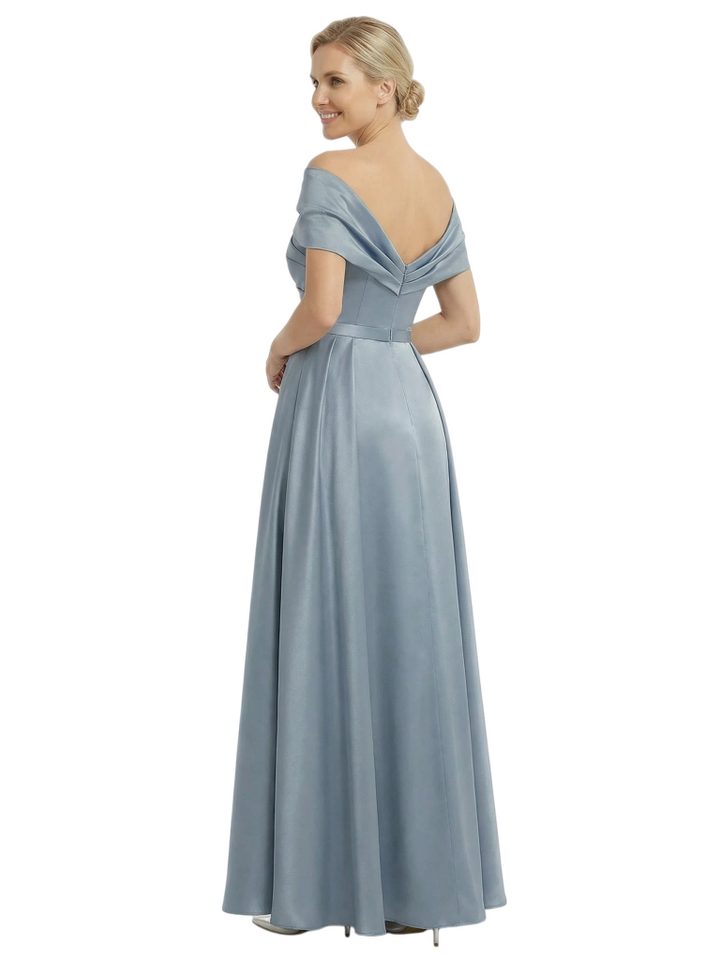 Chicsew Mother of The Bride Dresses Asymmetrical Satin Maxi Gown Unique Ruched Formal Wedding Event Dress