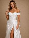 ChicSew Classy Off The Shoulder Satin Ruching Mermaid Side Slit Long Wedding Dresses