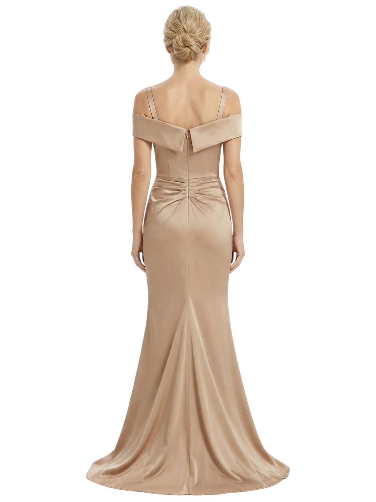 Chicsew Mother of The Groom Dresses Cold Shoulder Sleeveless Satin Mermaid Maxi Gown Classy Ruffled Formal Bridal Party Dress
