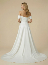 Mermaid Off Shoulder Maxi Long Satin Side Slit Wedding Dresses Online With Detachable Skirt