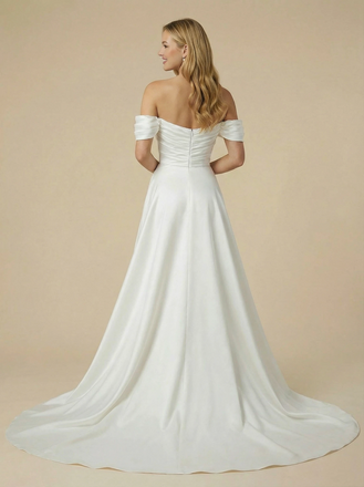 Mermaid Off Shoulder Maxi Long Satin Side Slit Wedding Dresses Online With Train