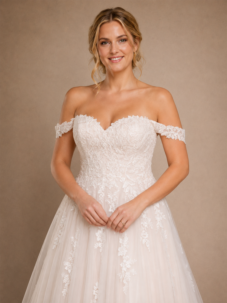 ChicSew Beautiful A-Line Off The Shoulder Lace Appliques Tulle Long Wedding Dress