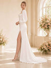 ChicSew Elegant Side Slit Long Sleeves Square Neck Satin Mermaid Maxi Wedding Dress