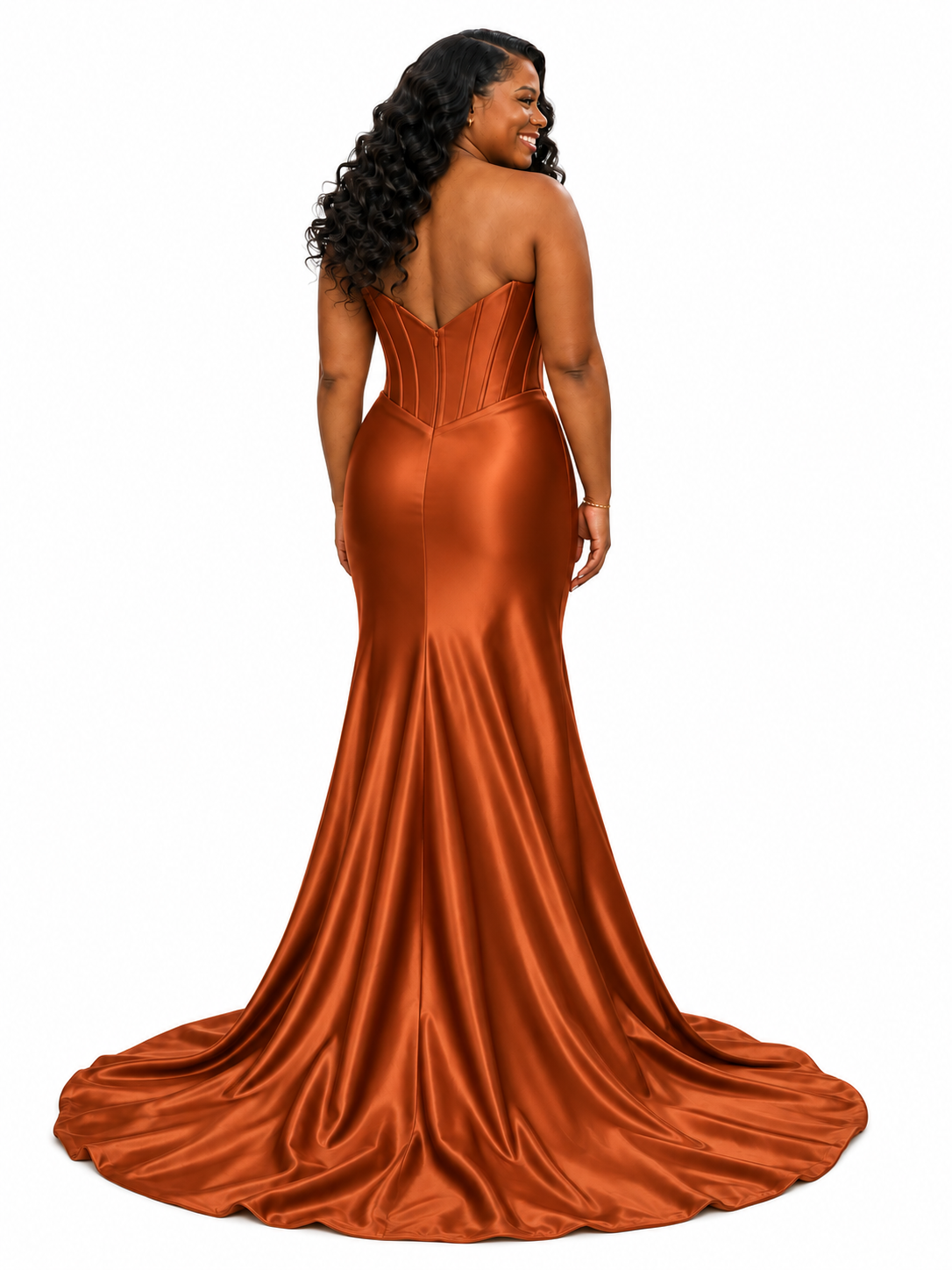 ChicSew Sexy Strapless Boning Ruching Side Slit Mermaid Soft Satin Bridesmaid Dresses