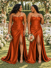 ChicSew Sexy Strapless Boning Ruching Side Slit Mermaid Soft Satin Bridesmaid Dresses