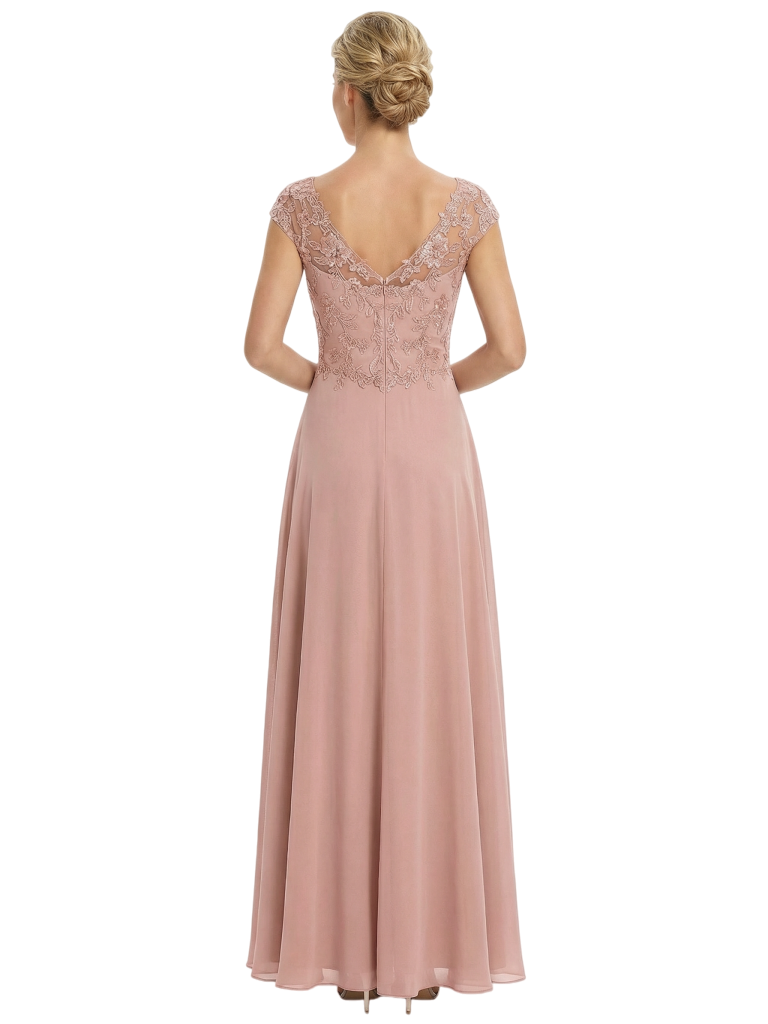 Chicsew Mother of The Groom Dresses V-Neck Cap Sleeve Chiffon Mermaid Maxi Gown With Slit Fancy Ruffled Formal Bridal Party Dress