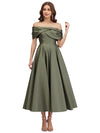 Elegant Off Shoulder Silky Satin A-line Ruched Long Formal Evening Dresses