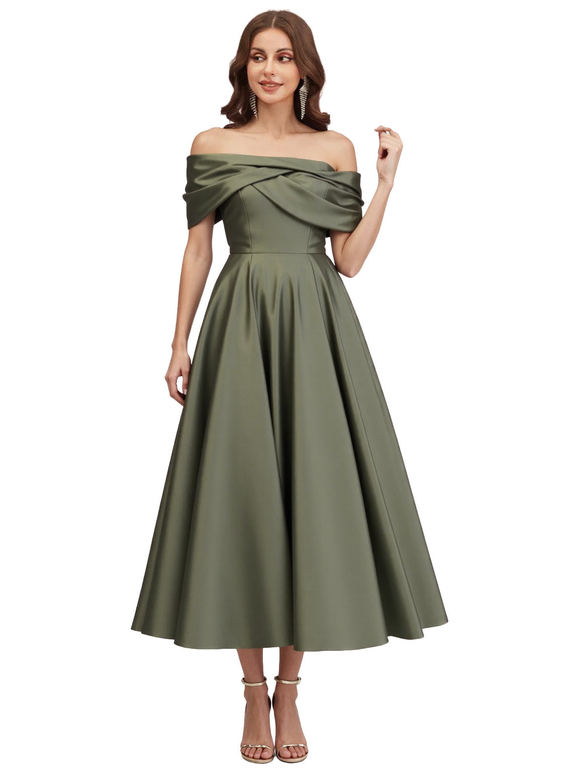 Elegant Off Shoulder Silky Satin A-line Ruched Long Formal Evening Dresses