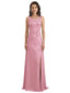 Elegant Scoop Lace Silky Satin A-line Ruched Long Formal Evening Dresses