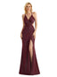 Elegant Spaghetti Straps Side Slit Mermaid Glitter Jersey Maxi Formal Evening Dresses For Women
