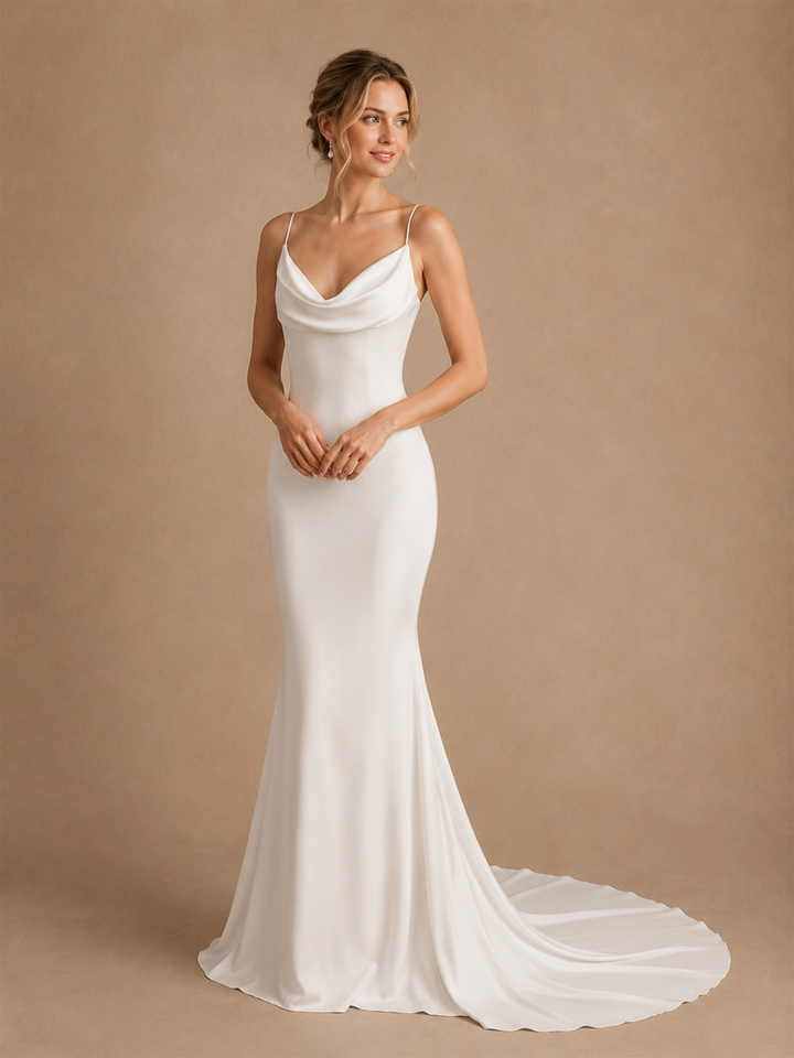 ChicSew Simple Spaghetti Straps Satin Mermaid Floor-Length Wedding Dress