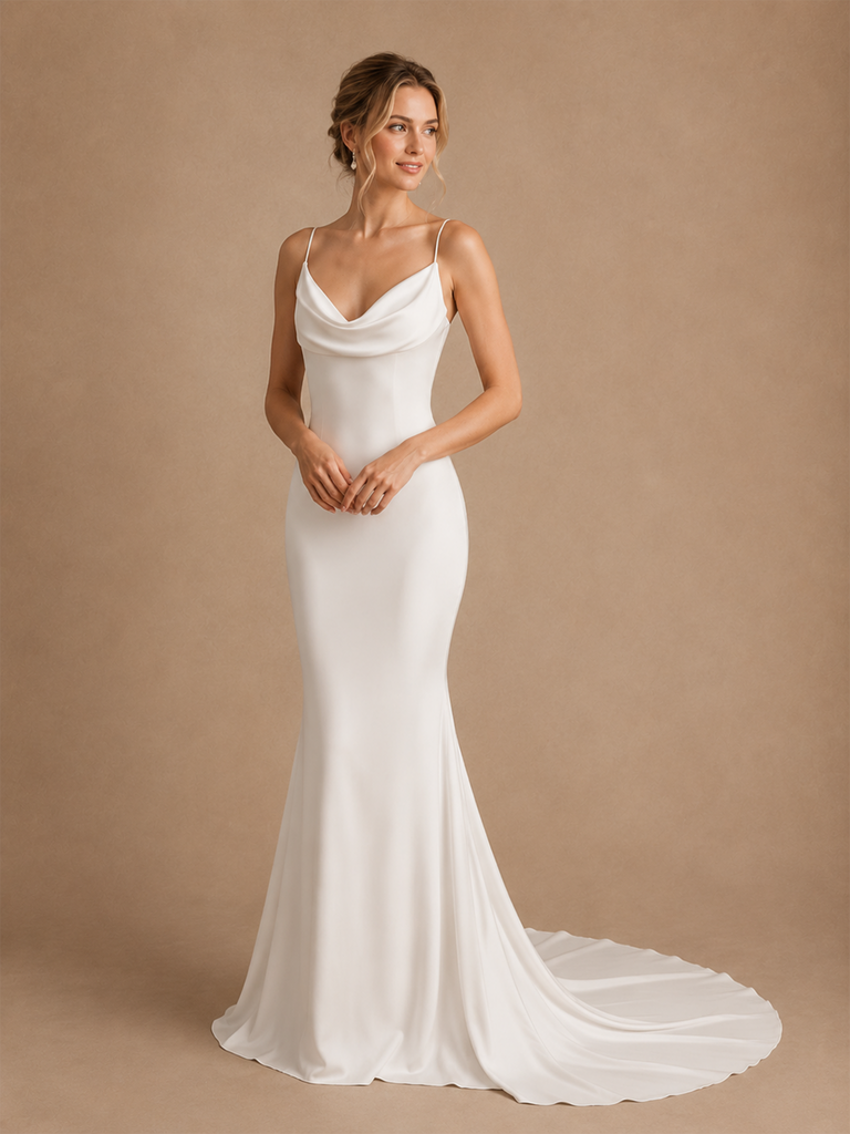 ChicSew Simple Spaghetti Straps Satin Mermaid Floor-Length Wedding Dress