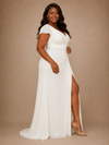 ChicSew Simple V-Neck Short Sleeves Ruching Side Slit Chiffon Mermaid Wedding Dress