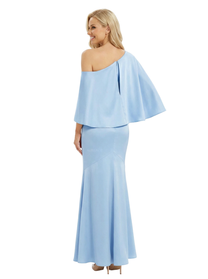 Chicsew Elegant Asymmetric Half Sleeves Satin Mermaid Mother Of The Bride Dresses