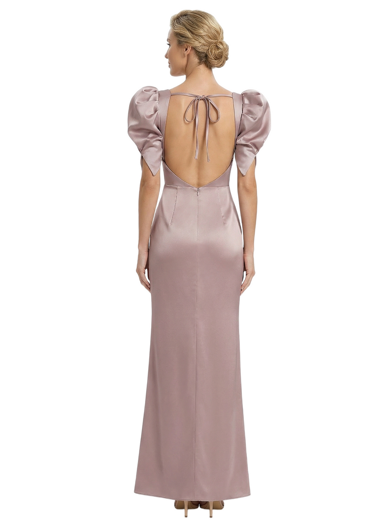 Chicsew Square Puff Sleeves Side Slit Satin Mermaid Mother Of The Bride Dresses