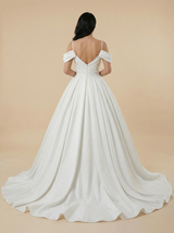 A-Line Cold Shoulder V-Neck Satin Maxi Long Wedding Dresses