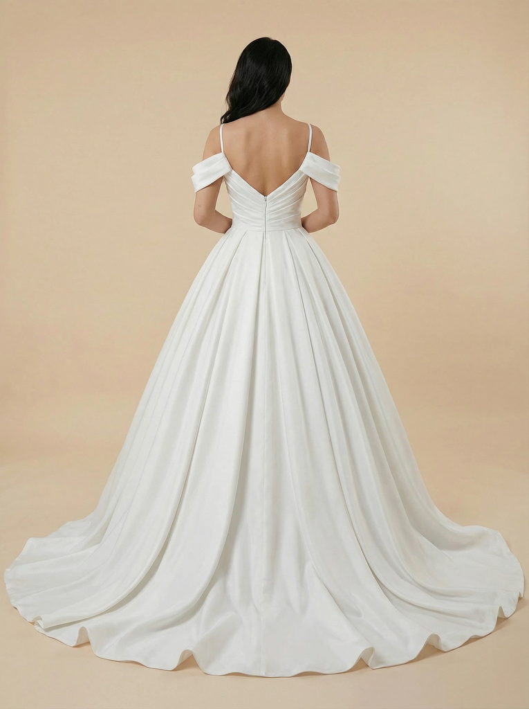 ChicSew Ball Gown Wedding Dress A-Line Cold Shoulder V-Neck Satin Maxi Long Wedding Dresses, Off White ChicSew Ball Gown Wedding Dress A-Line Cold Shoulder V-Neck Satin Maxi Long Wedding Dresses, Off White