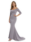 Chicsew Elegant Off Shoulder Long Sleeves Ruched Floor Length Mermaid Mother Of The Groom Dress
