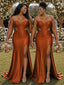ChicSew Sexy Sweetheart Ruching Side Slit Mermaid Soft Satin Long Bridesmaid Dresses
