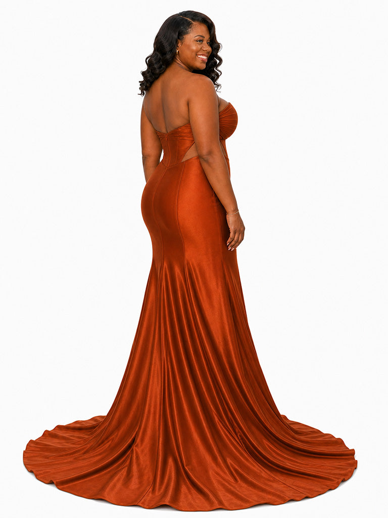 ChicSew Sexy Sweetheart Ruching Side Slit Mermaid Soft Satin Long Bridesmaid Dresses