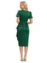 Chicsew Elegant Jewel Puff Sleeves Ruffle Satin Sheath Mother Of The Bride Dresses