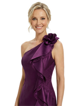 Chicsew Morden One Shoulder Lace Appliques Ruffle Satin Mermaid Mother of The Bride Dresses