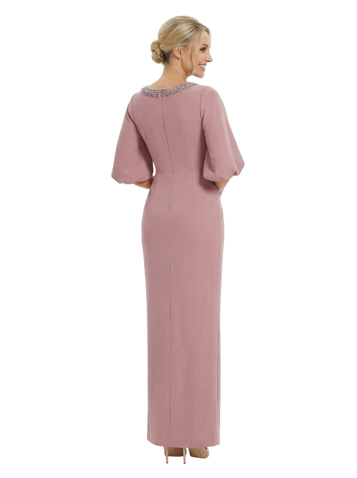 Chicsew Beautiful Jewel Half Sleeves Sheath Chiffon Mother Of The Bride Dress