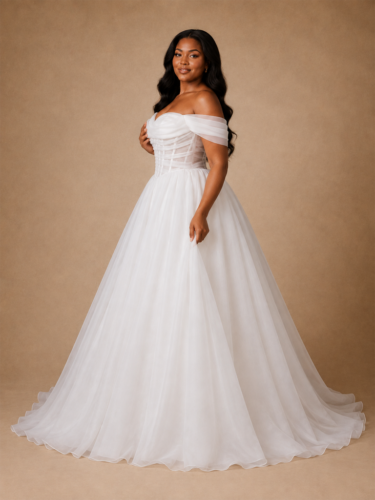 ChicSew Fancy Off The Shoulder Lace Tulle Boning A-Line Floor-Length Wedding Dress
