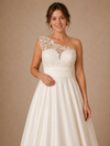 ChicSew Romantic Asymmetric One Shoulder Lace Appliques Satin A-Line Maxi Wedding Dress