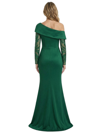 Chicsew Lace Appliques Long Sleeves Side Slit Satin Mermaid Mother Of The Bride Dresses