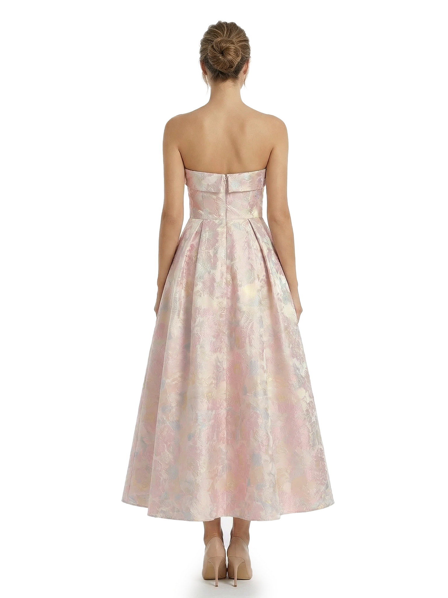 ChicSew Beautiful Jacquard Satin Strapless A-Line Ankle-Length Evening Formal Dresses