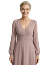 Elegant V-Neck Ruched Chiffon Mother Of The Bride Dress Long Sleeves Maxi Gown