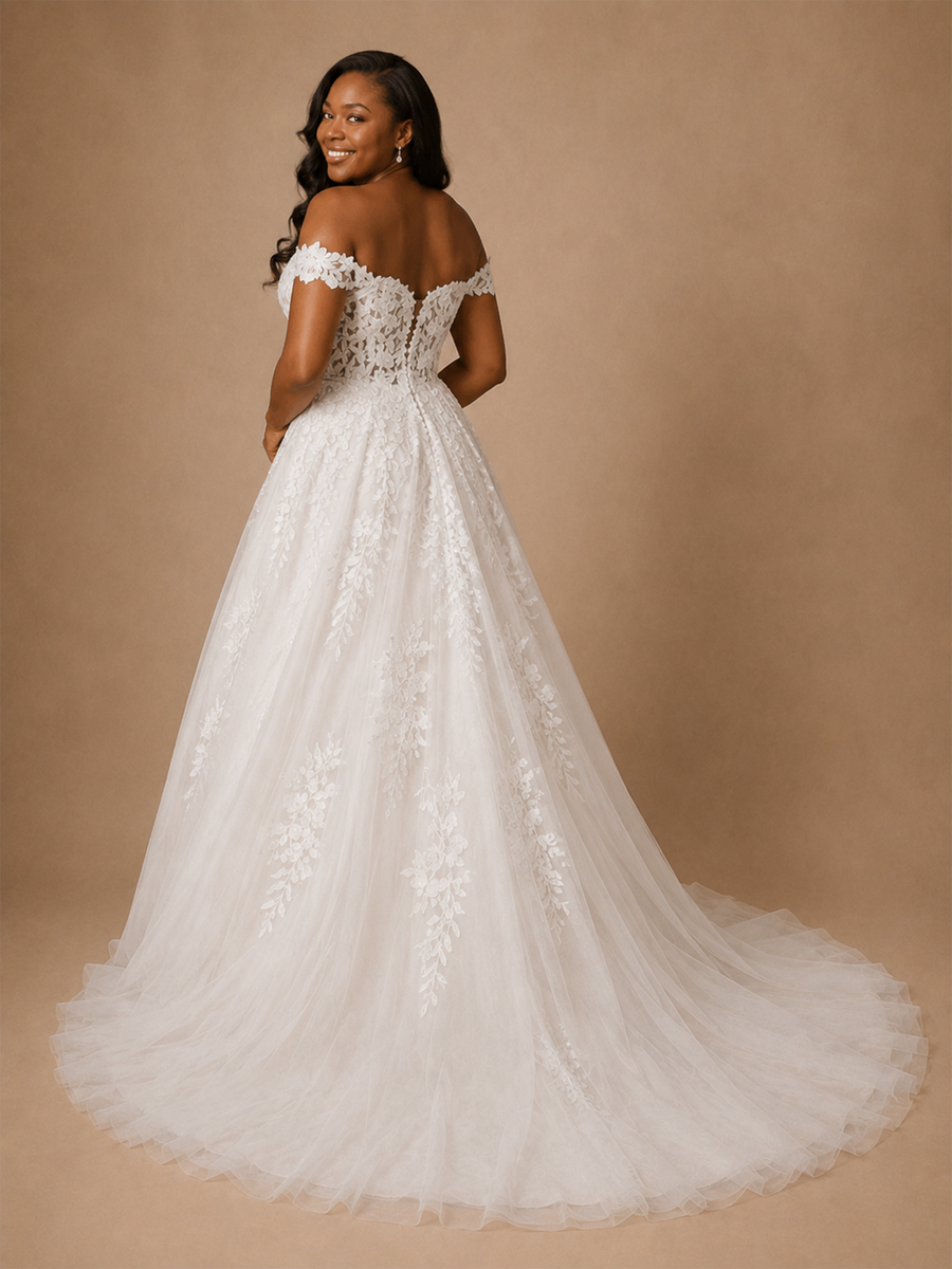 ChicSew Romantic V-Neck Sleeveless Long A-Line Lace Appliques Tulle Wedding Dress