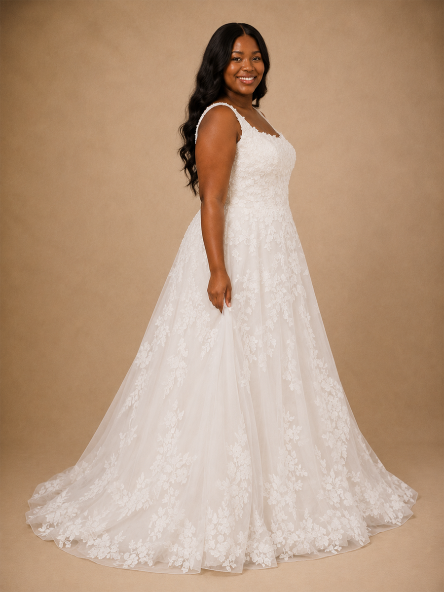 ChicSew Romantic Spaghetti Straps Square Neck Lace Appliques Tulle A-Line Wedding Dress