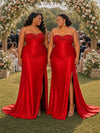 ChicSew Sexy Sweetheart Beading Ruched Side Slit Mermaid Soft Satin Bridesmaid Dresses