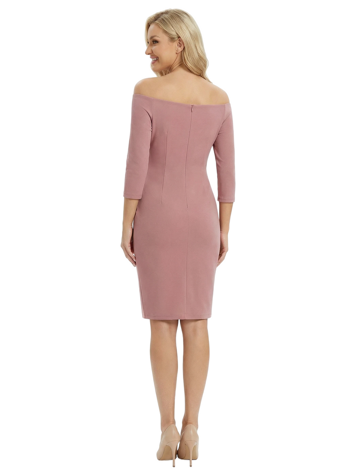 Chicsew Elegant Ruffles Side Slit Sheath Evening Gown Knee-Length Mother Of The Groom Dresses